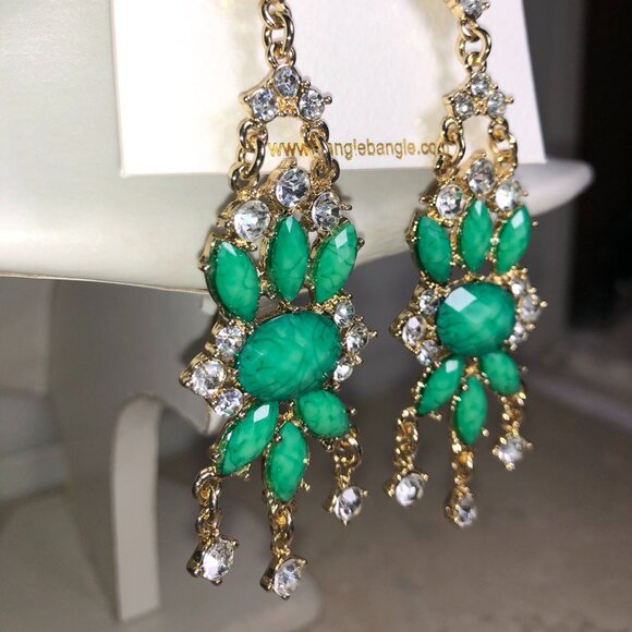 Amrita Turquoise & Gold Crystal Chandelier Earrings - Picture 5 of 7